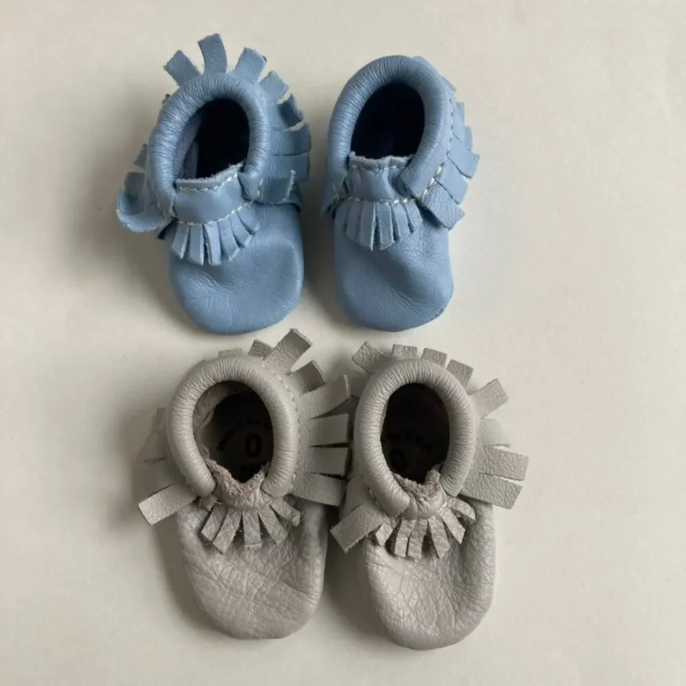 Freshly Picked Classic Leather Moccasin Baby Shoe Bundle - Blue Grey - 0